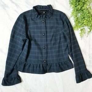 Banana Republic Blue Tartan Plaid Ruffle Jacket